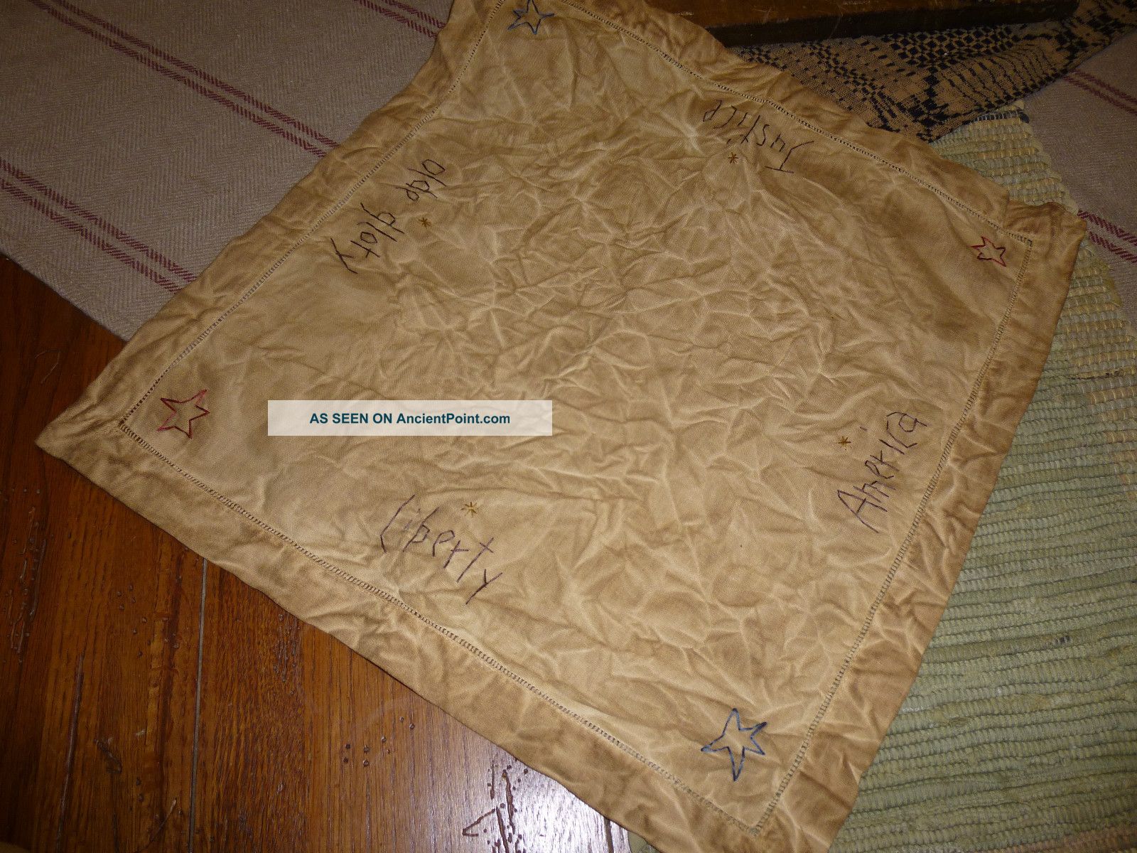 Prim Aged Large Handstitched Square Linen Americana Primitives photo