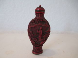 Asian Carved Red Snuff Bottle 19th To 20th Century photo