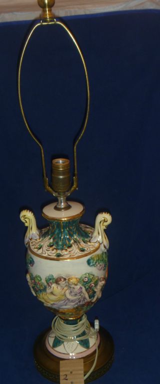 Antique Capodimonte Large Table Lamp - Pierced Classical Cherub Putti 2 Of 2 photo