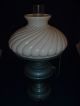 Antique Blue Converted Hurricane Parlor Table Lamp Milk Glass Oil Aladdin Lamps photo 1