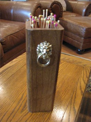 Vintage Wood Box Match Stick Holder With 11 
