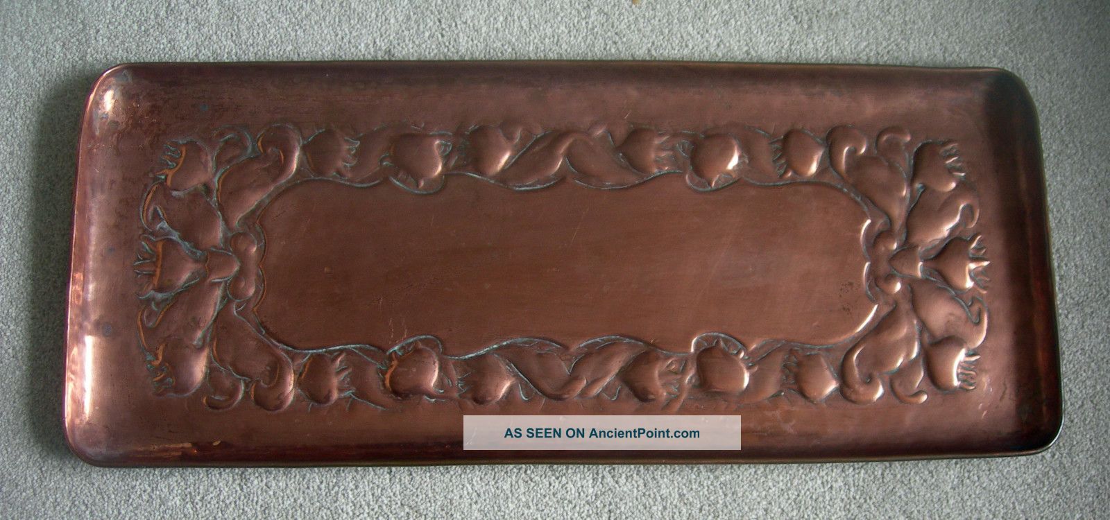 Circa1900: Fine Newlyn Copper Tray - 23ins Long - Uncleaned - Signed. Arts & Crafts Movement photo