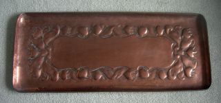 Circa1900: Fine Newlyn Copper Tray - 23ins Long - Uncleaned - Signed. photo