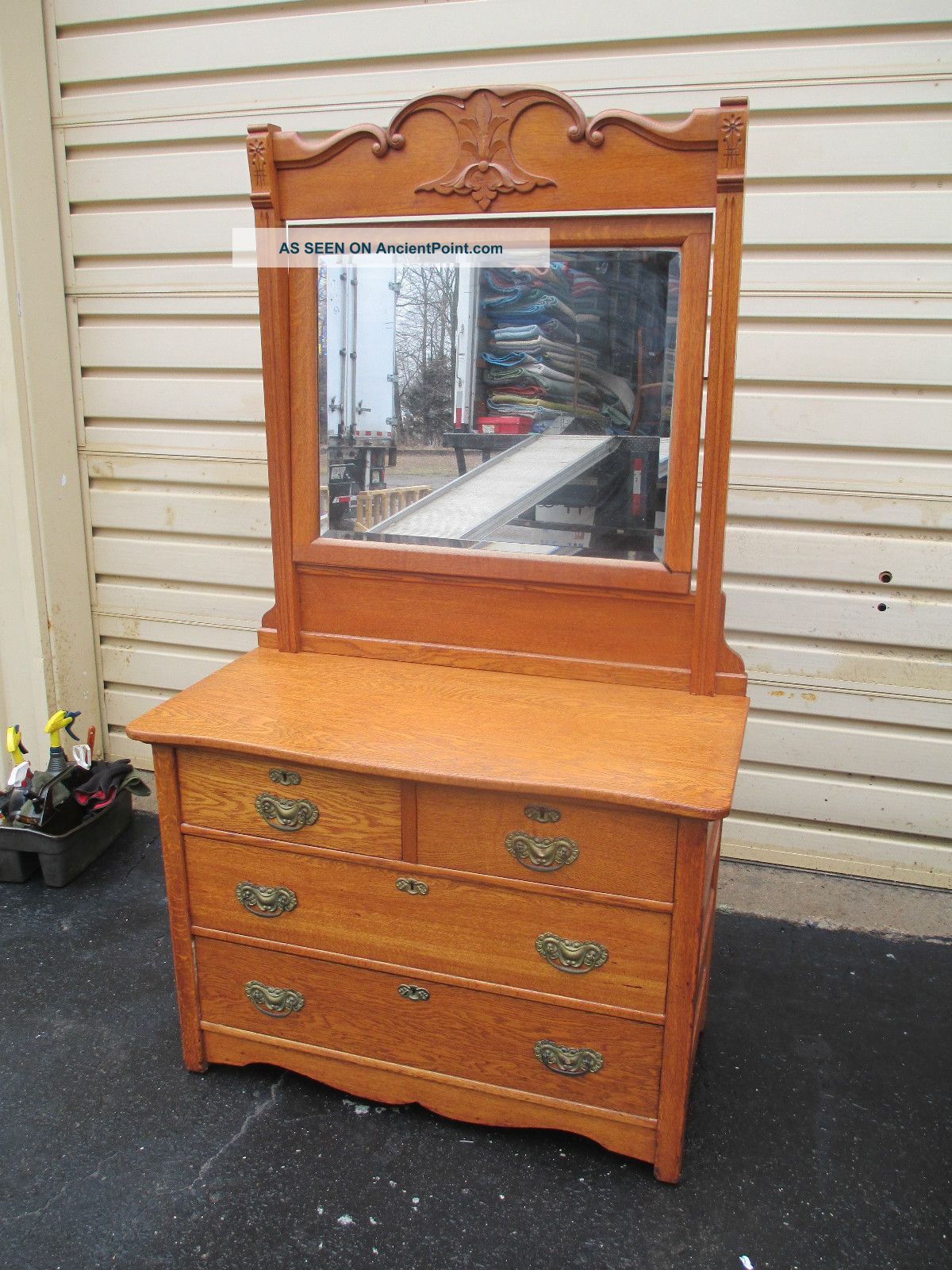 51684 Solid Oak Victorian Dresser Chest W/ Mirror 1900-1950 photo