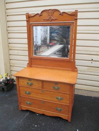 51684 Solid Oak Victorian Dresser Chest W/ Mirror photo