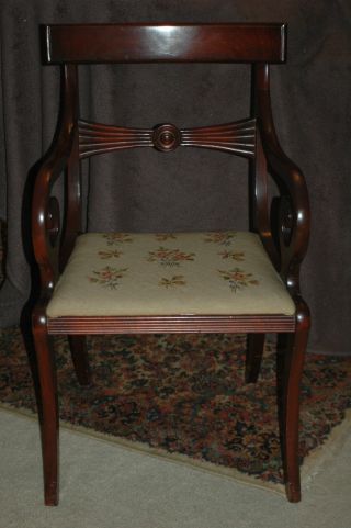 Stunning Solid Mahogany Needlepoint Victorian Arm Chair Late 19th Century photo
