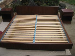 Danish Modern Brazilian Rosewood Platform King Size Bed Nightstand Set photo