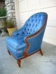 Vintage Blue Tufted Hollywood Regency Style Down Armchair Accent Lounging Post-1950 photo 1