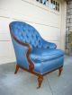Vintage Blue Tufted Hollywood Regency Style Down Armchair Accent Lounging Post-1950 photo 3