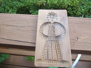 Vintage Antique Carved Cookie Mold Press Springerle Woman W/ Corn Rows? photo