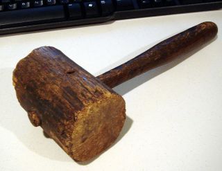 Antique Handmade Mallet - Ozarks Vintage Primitive Rustic Heavy Wooden Hammer photo