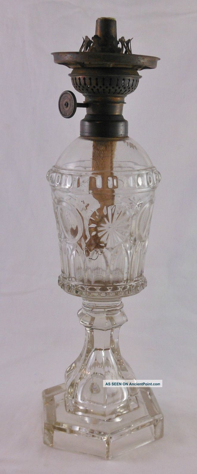 Sandwich Flint Glass,  Whale Oil Fluid Lamp,  Wafer Joining Top & Bottom Primitives photo