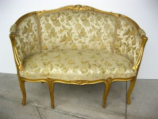 Vintage French Provincial Style Gold Gilt &gold Floral Velvet Fabric Settee Sofa photo