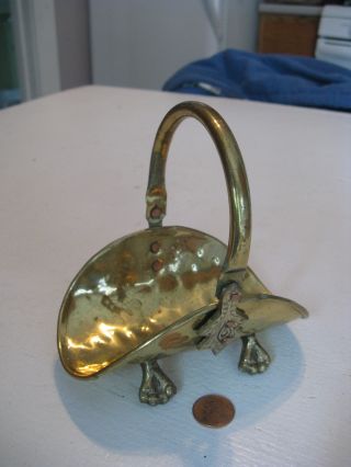 Vintage Miniature Brass Fireplace Basket W/claw Feet - Movable Handle photo