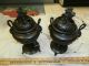 Pair Of Antique Patinated Bronze Tripod Censers; Late Meiji / Taisho Period Statues photo 2