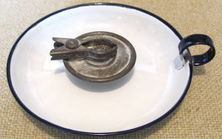 Antique Graniteware Enamel Ware Finger Loop Candle Holder W/candle Clamp photo