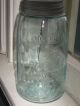 Vintage Masons Patent Nov.  30,  1858 & Cross Aqua Glass Quart Fruit Jar & Zinc Lid Primitives photo 1