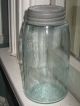 Vintage Masons Patent Nov.  30,  1858 & Cross Aqua Glass Quart Fruit Jar & Zinc Lid Primitives photo 2