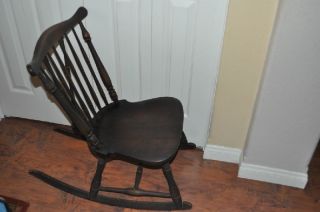 Antique Karpen Furniture Rocking Chair Dark Wood Windsor Chicago Arts & Crafts photo