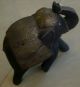 Vintage 1900s Elephant Wood Carved Metal Fitted Up Trunk Animal Good Luck Art India photo 3