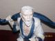 Statue Bisque Porcelain Old Chinese Man Blue & White 10 