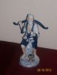 Statue Bisque Porcelain Old Chinese Man Blue & White 10 