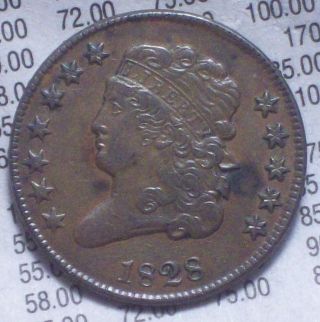 1828 Half Cent Classic Head Rare 12 Star Strong Xf+ All Brown Tone photo