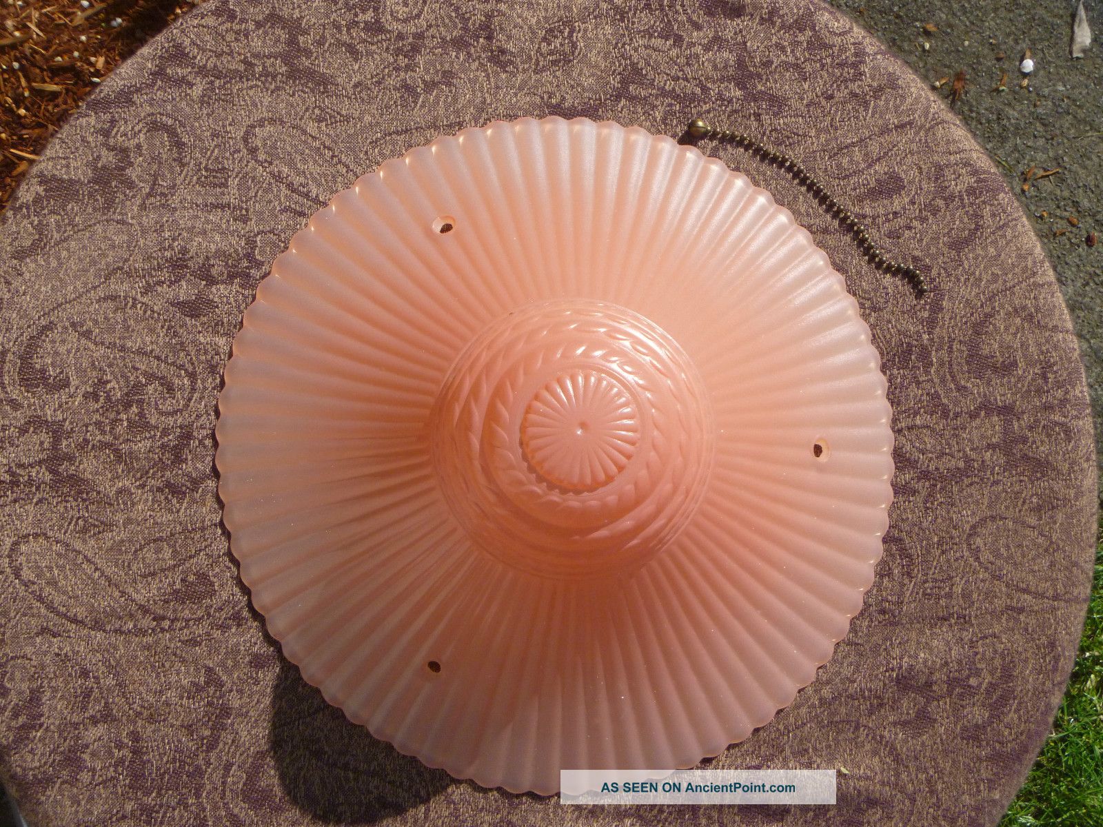 Mid Century 3 Hole Art Deco Glass Hanging Lamp Shade Salmon Ribbed Art Deco photo