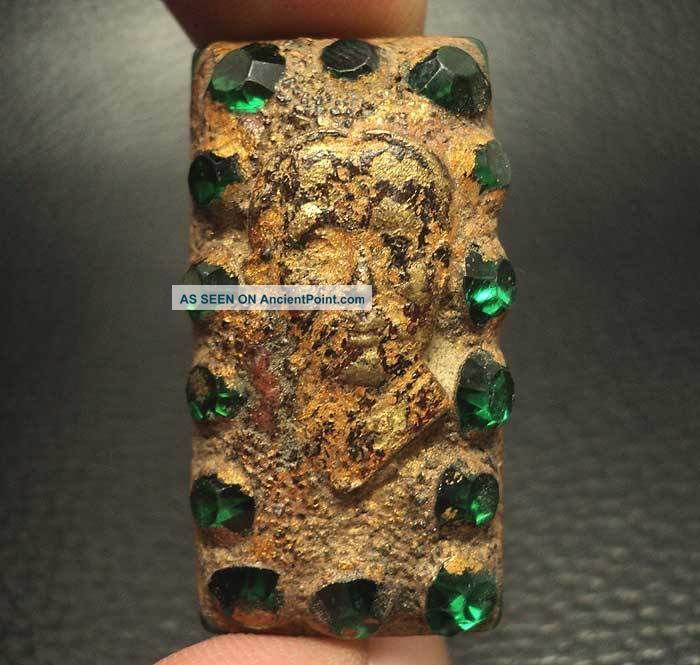Old Thai Amulet Jade King Rama 5 Wat Phra Keaw Embed Gem Amulets photo