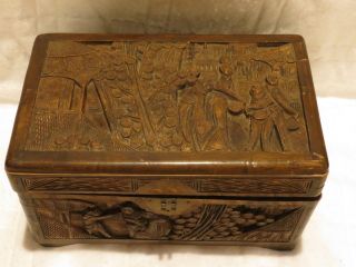 Chinese Handcarved Vintage Wood Box photo