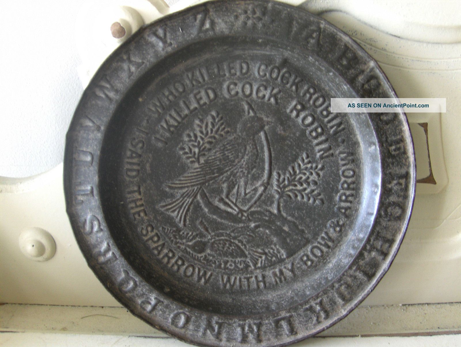 Primitive Antique Tin Metal Child Abc Plate Cock Robin Nursery Rhyme Primitives photo