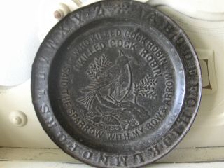 Primitive Antique Tin Metal Child Abc Plate Cock Robin Nursery Rhyme photo