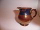 Antique Redware Pottery With Copper Luster Creamer With Stenciled Blue Decoratio Creamers & Sugar Bowls photo 1
