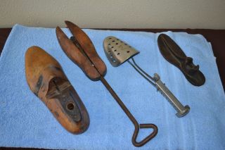 Antique Jv Shoe Tree Co.  Cobbler Shoe Mold Metal Stretcher Wooden Cast Iron Mold photo