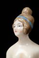 Rare Antique German Porcelain Half Doll Arms Away Pincushion Doll Blue Hair Band Pin Cushions photo 1