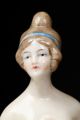Rare Antique German Porcelain Half Doll Arms Away Pincushion Doll Blue Hair Band Pin Cushions photo 2