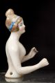 Rare Antique German Porcelain Half Doll Arms Away Pincushion Doll Blue Hair Band Pin Cushions photo 3