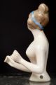 Rare Antique German Porcelain Half Doll Arms Away Pincushion Doll Blue Hair Band Pin Cushions photo 5