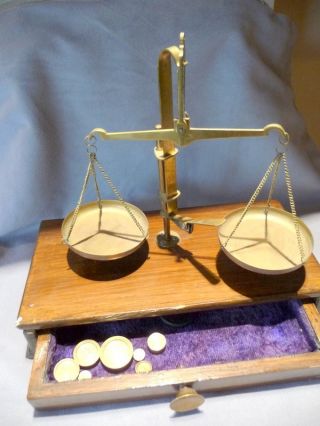 Antique Cased Brass Apothecary Scales & Weights photo
