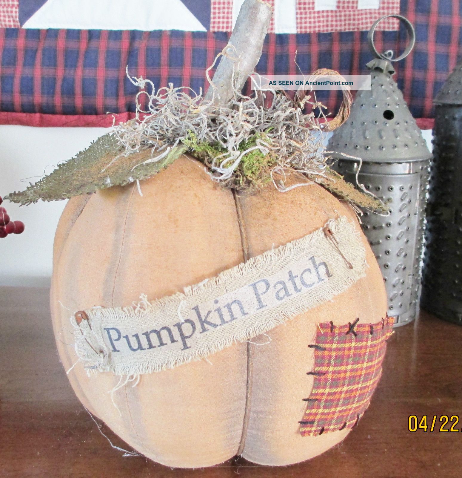 Primitive Fall Halloween Folk Art Pumpkin With Banner 