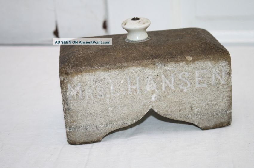 Antique Door Stop Limestone ? Brick Mrs L Hansen Signed Primitive Country Folk Primitives photo