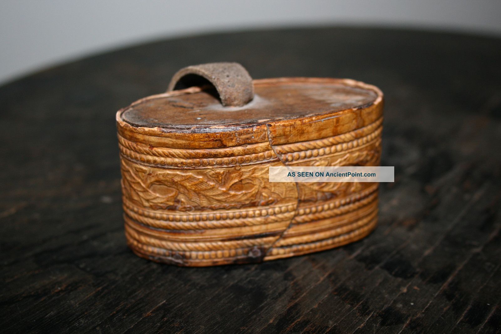 Antique Folk Art Snuff Box Early Primitive Finish Miniature Primitives photo
