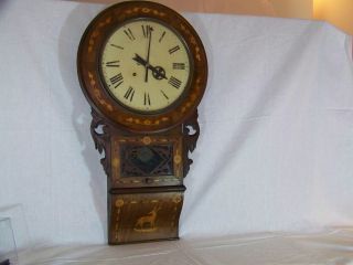 Antique Anglo American Marquetry Inlaid Mahogany Wall Clock 