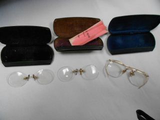 Antique Eyeglasses Spectacles With Cases 14k Gold photo