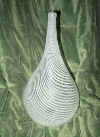 Murano ?? White Ribbon Vase Art Glass Mid Century Cool Design photo