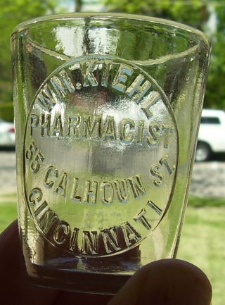 Antique Apothecary Drug Store Dose Cup Shot Glass Advertising Kiehl Cincinnati photo
