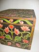 1930s Rare Handmade Carved Colorful Flower Vintage Wooden 9 Bottle Wine Box India photo 4
