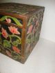 1930s Rare Handmade Carved Colorful Flower Vintage Wooden 9 Bottle Wine Box India photo 5