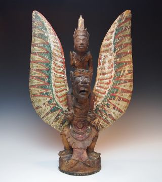 Magnificent Antique Balinese Carved Wood Garuda Statue Vishnu Bali Indonesia photo