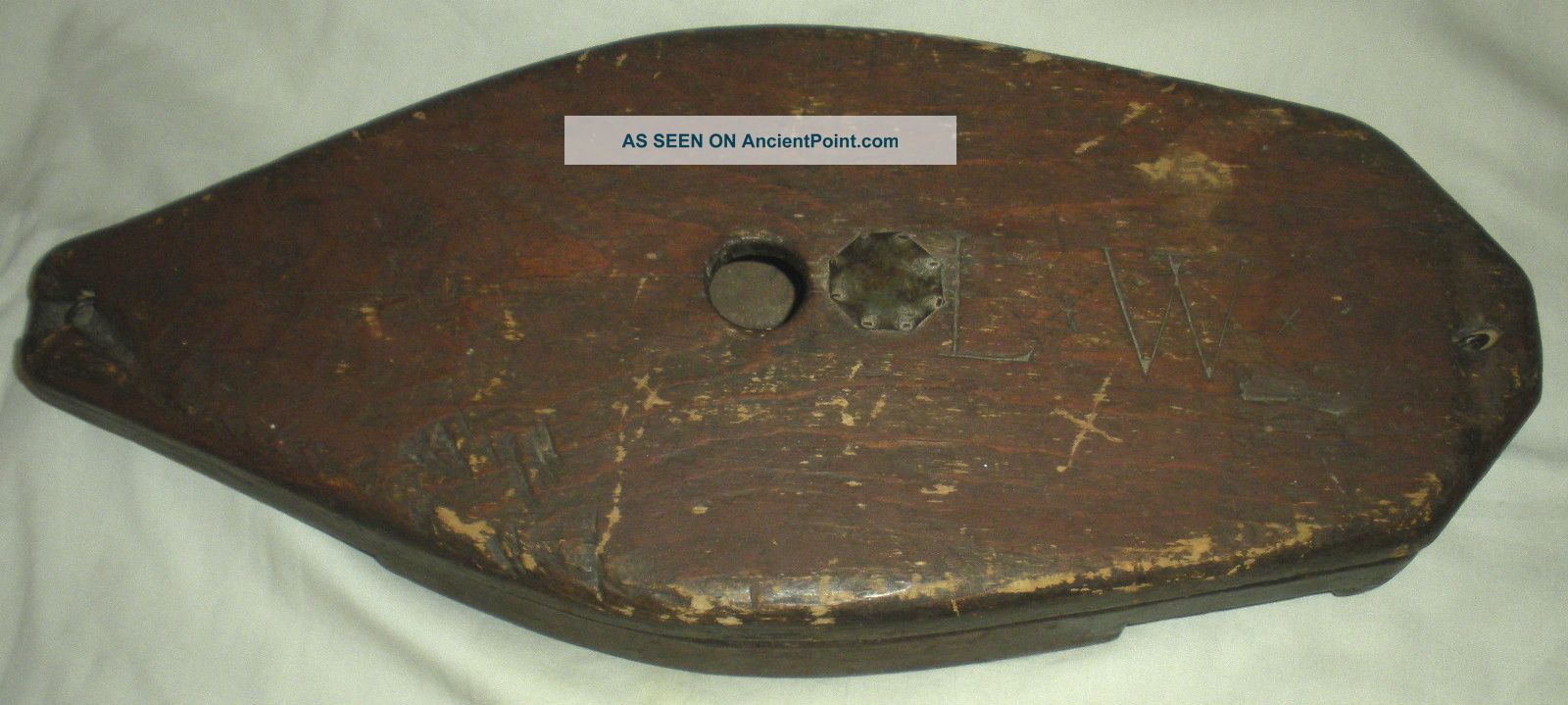 Antique C 1760s Surveyor Compass Wood Box Red Paint & Initials Vafo Primitives photo